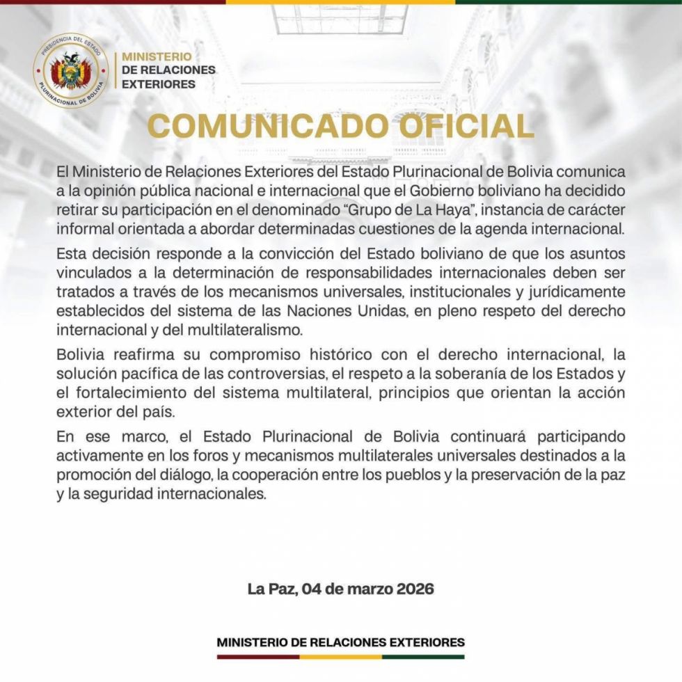 Bolivia abandona el Grupo de La Haya y se acerca a Israel