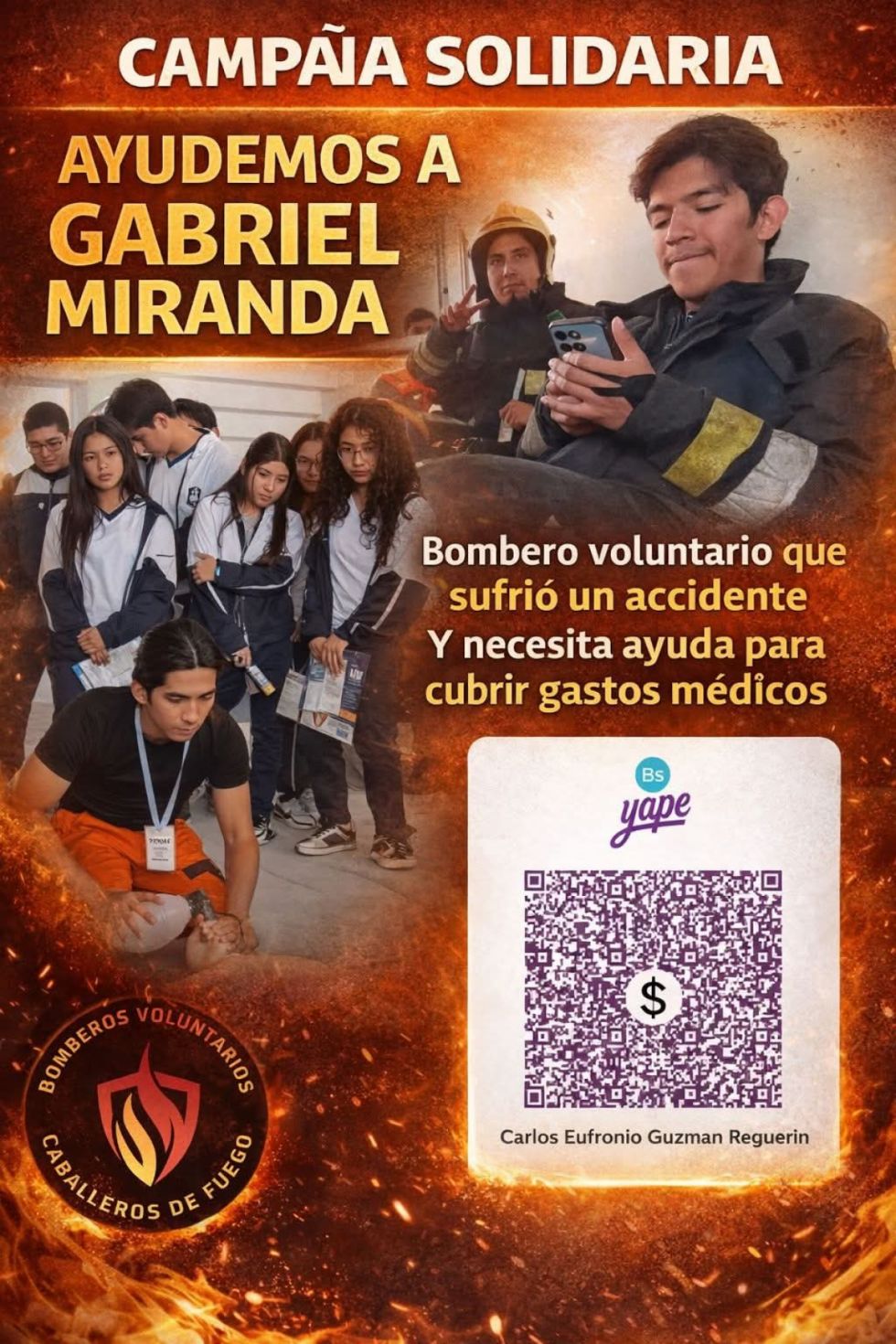 Lanzan campaña por bombero voluntario que se accidentó