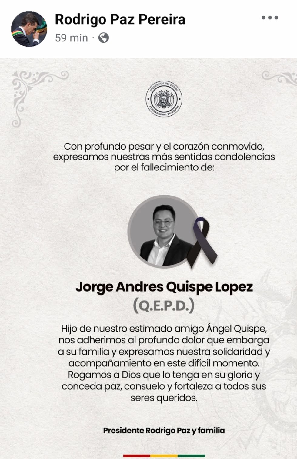 Fallece representante de Defensa del Consumidor en Tarija; autoridades expresan condolencias