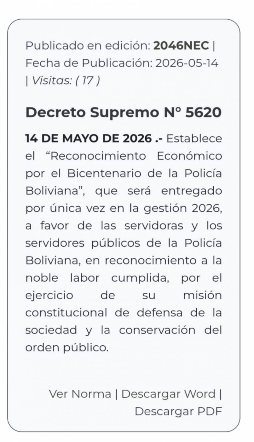 Extracto de la Gaceta