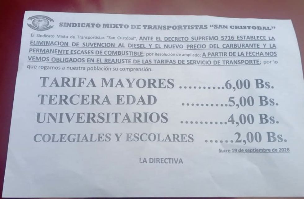 Sucre: Precio del pasaje de micro se duplica