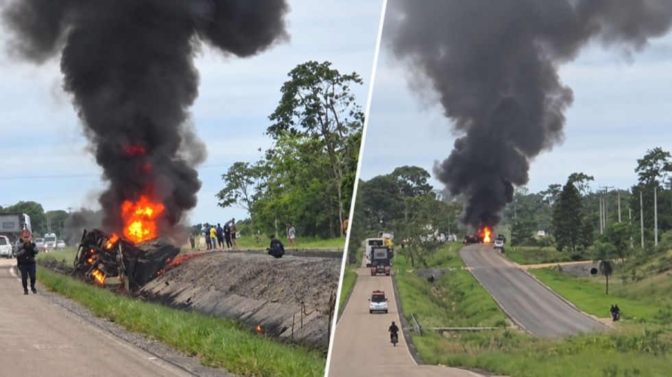 Chocan dos cisternas y provocan voraz incendio en la carretera al sur de Santa Cruz