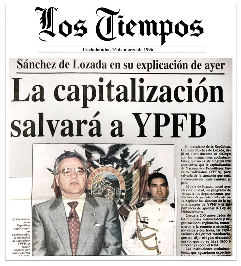 El País, Capitalización, Gonzalo Sánchez de Lozada, YPFB