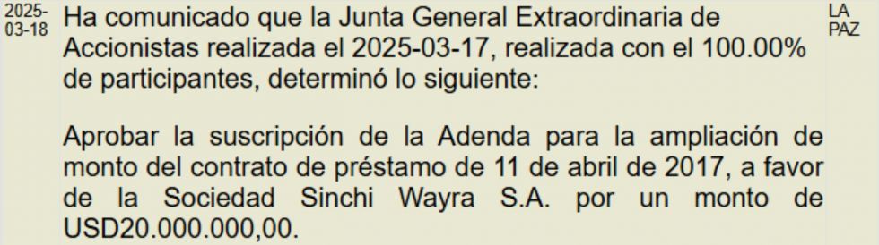 El País, Empresa Minera San Lucas, Gonzalo Sánchez de Lozada, Mitayos financieros